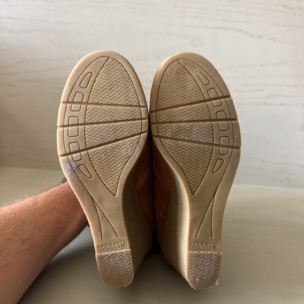 Women’s Sperry Top Sider Brown Leather Wedge Bootie Size 7 Gum Sole - Picture 6 of 7